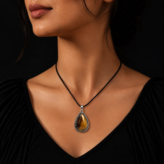 Natural Tiger Eye Oval Stone Pendant