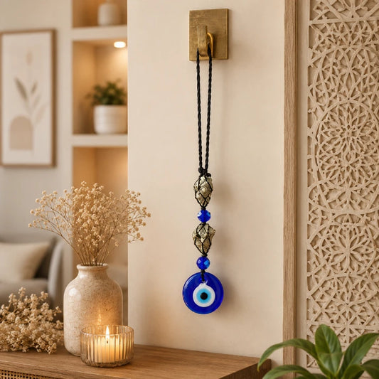 Nazar Rakshak Hanging Charm with Evil Eye & Natural Pyrite Stone