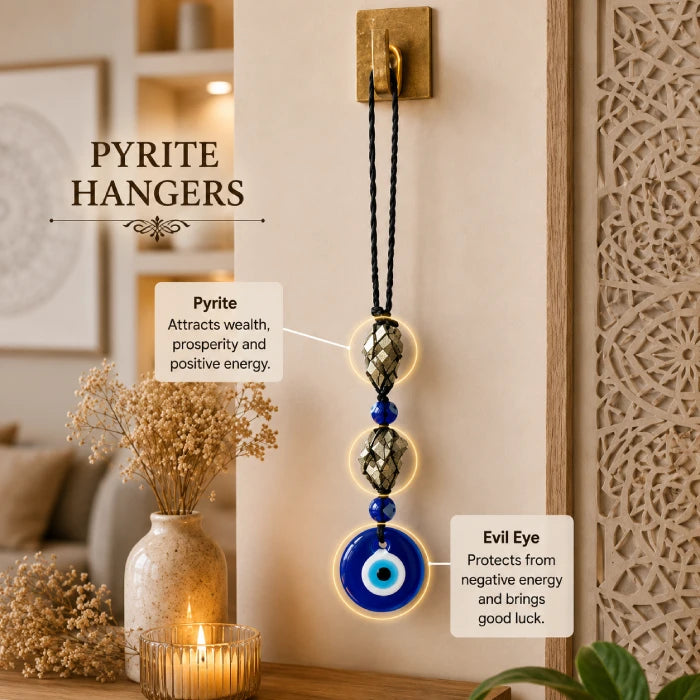 Nazar Rakshak Hanging Charm with Evil Eye & Natural Pyrite Stone