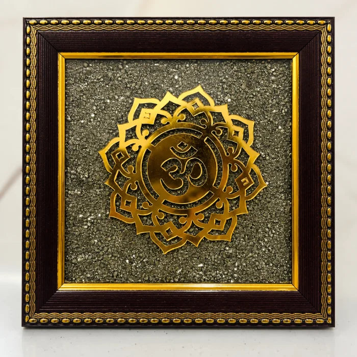 Om Pyrite Dust Plate with Wooden Frame