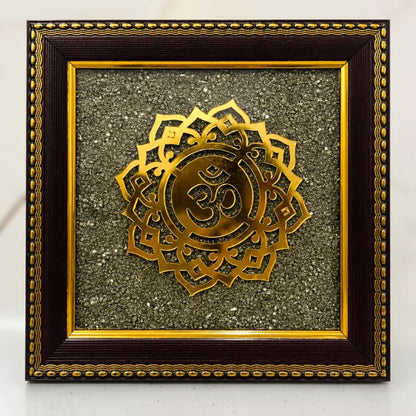Om Pyrite Dust Plate with Wooden Frame