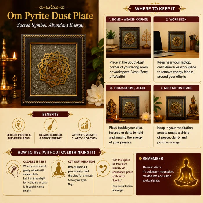 Om Pyrite Dust Plate with Wooden Frame
