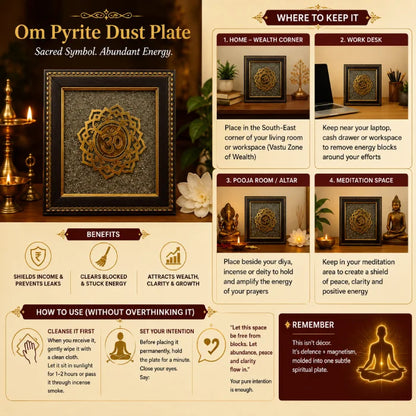 Om Pyrite Dust Plate with Wooden Frame
