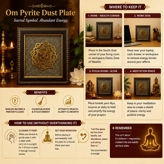 Om Pyrite Dust Plate with Wooden Frame