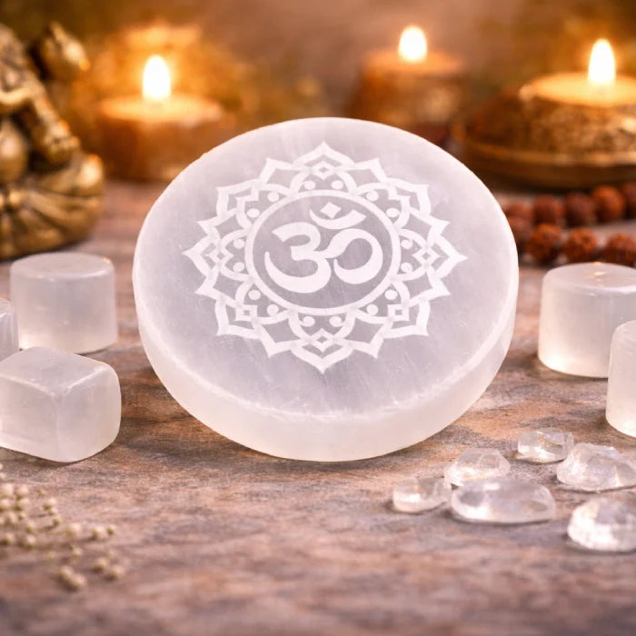 Om Selenite Plate
