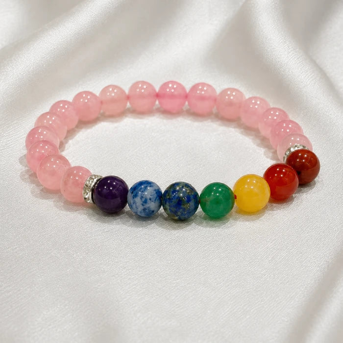 Rose Quartz 7 Chakra Bracelet