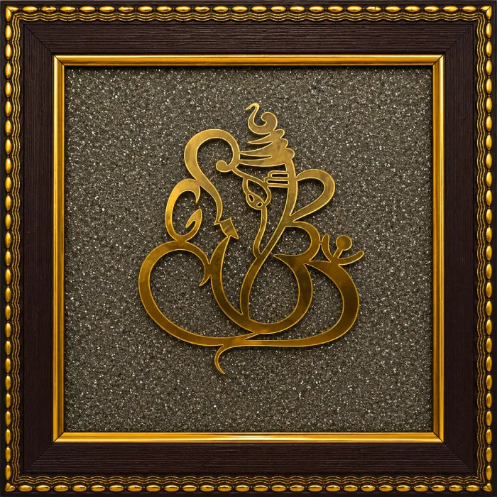 Vighnaharta Ganesh on Natural Raw Pyrite Frame