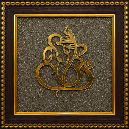 Vighnaharta Ganesh on Natural Raw Pyrite Frame