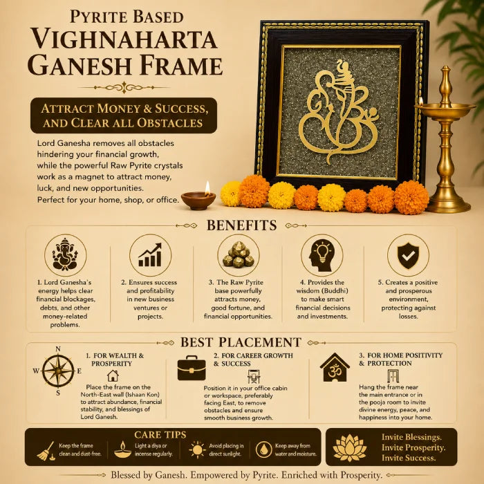 Vighnaharta Ganesh on Natural Raw Pyrite Frame